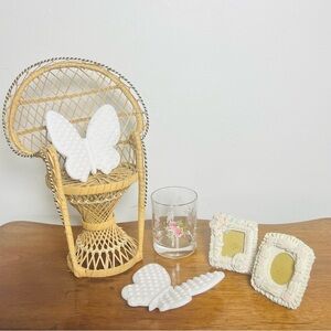Boho Vintage Starter Pack -Wicker Chair with White Butterfly Decor, etc